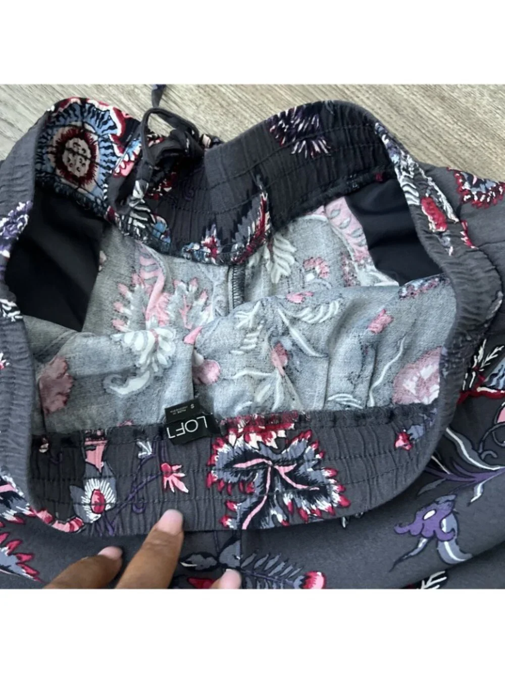 LOFT Drawstring Wide Leg Pants Purple Floral Full Length Womens Small